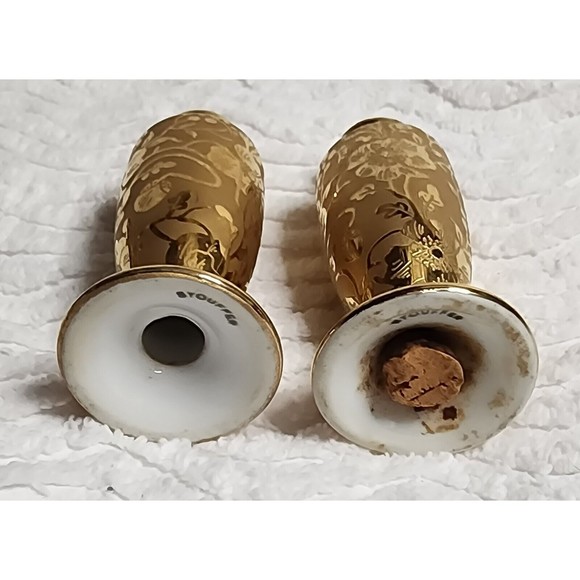 Vintage STOUFFER Etched Gold China SALT & PEPPER Shakers EuC - Picture 5 of 7